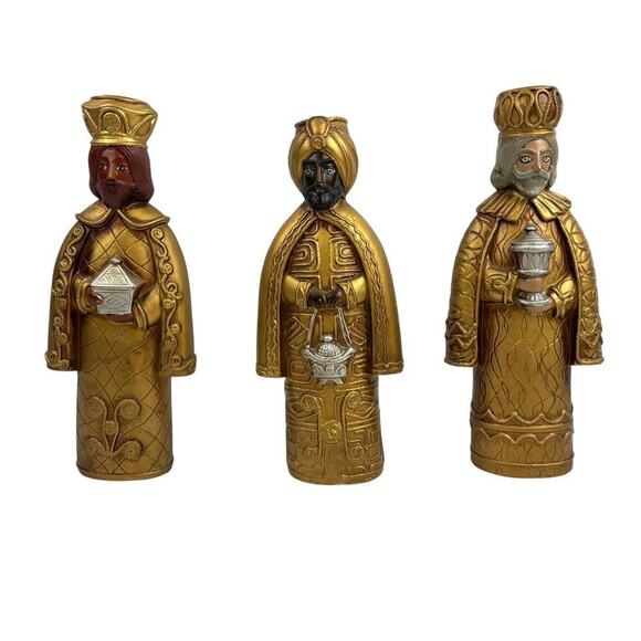 VTG Three 3 Wise Men Figurines Christmas Candle Holders Paper Mache MCM Japan - Picture 1 of 8